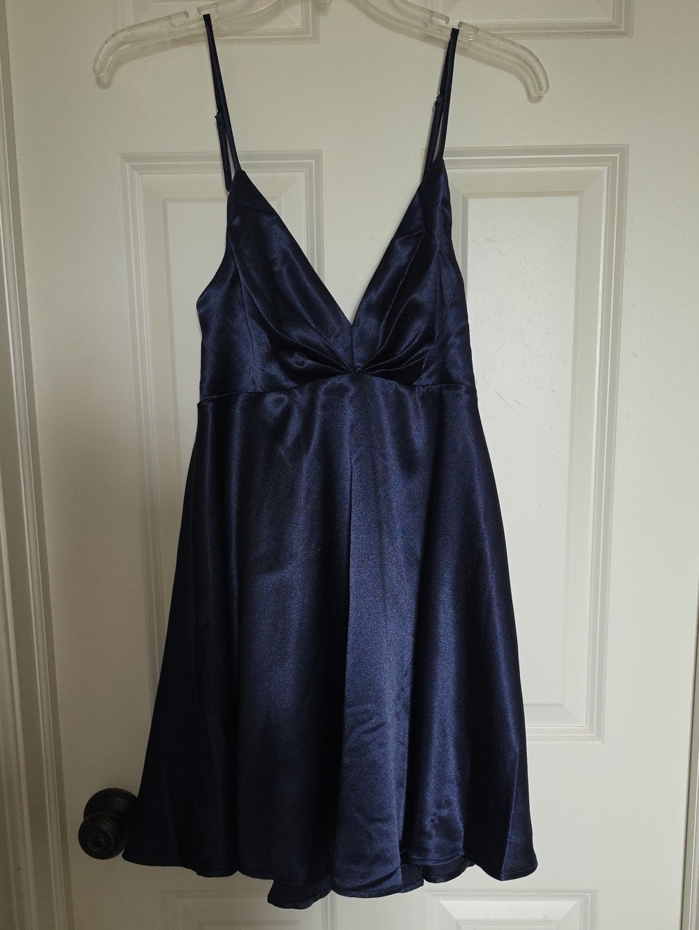 Navy Satin Spaghetti Strap Homecoming Dress